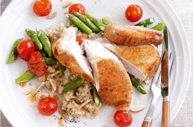 Roast chicken with spiced quinoa